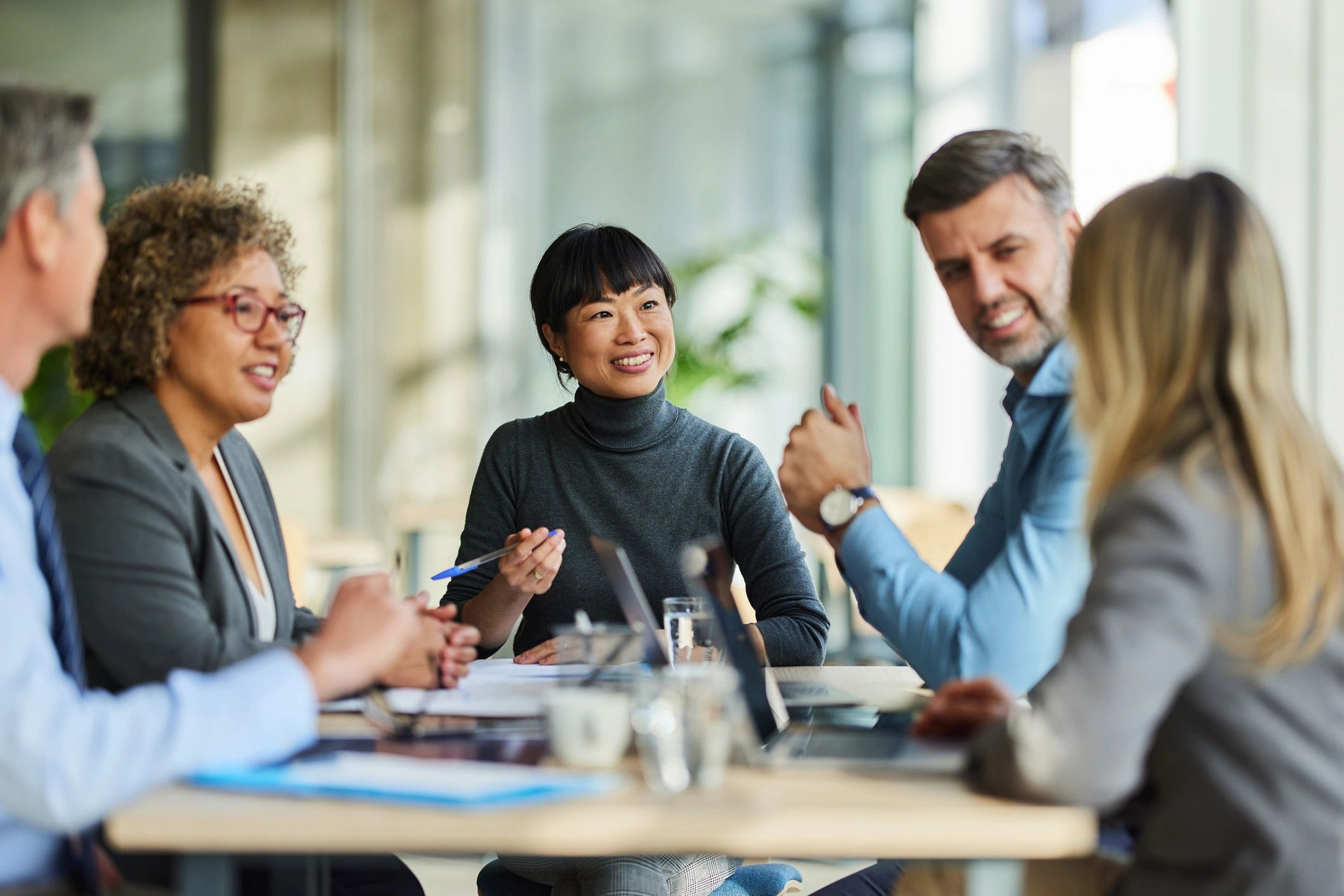 Multiracial business team in a collaborative office meeting