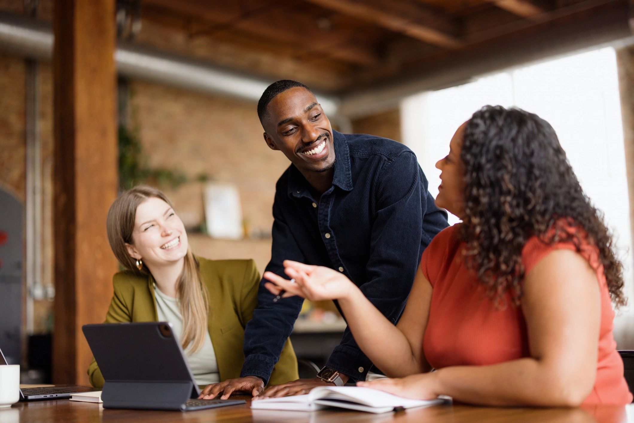 Professional team collaborating in an office meeting