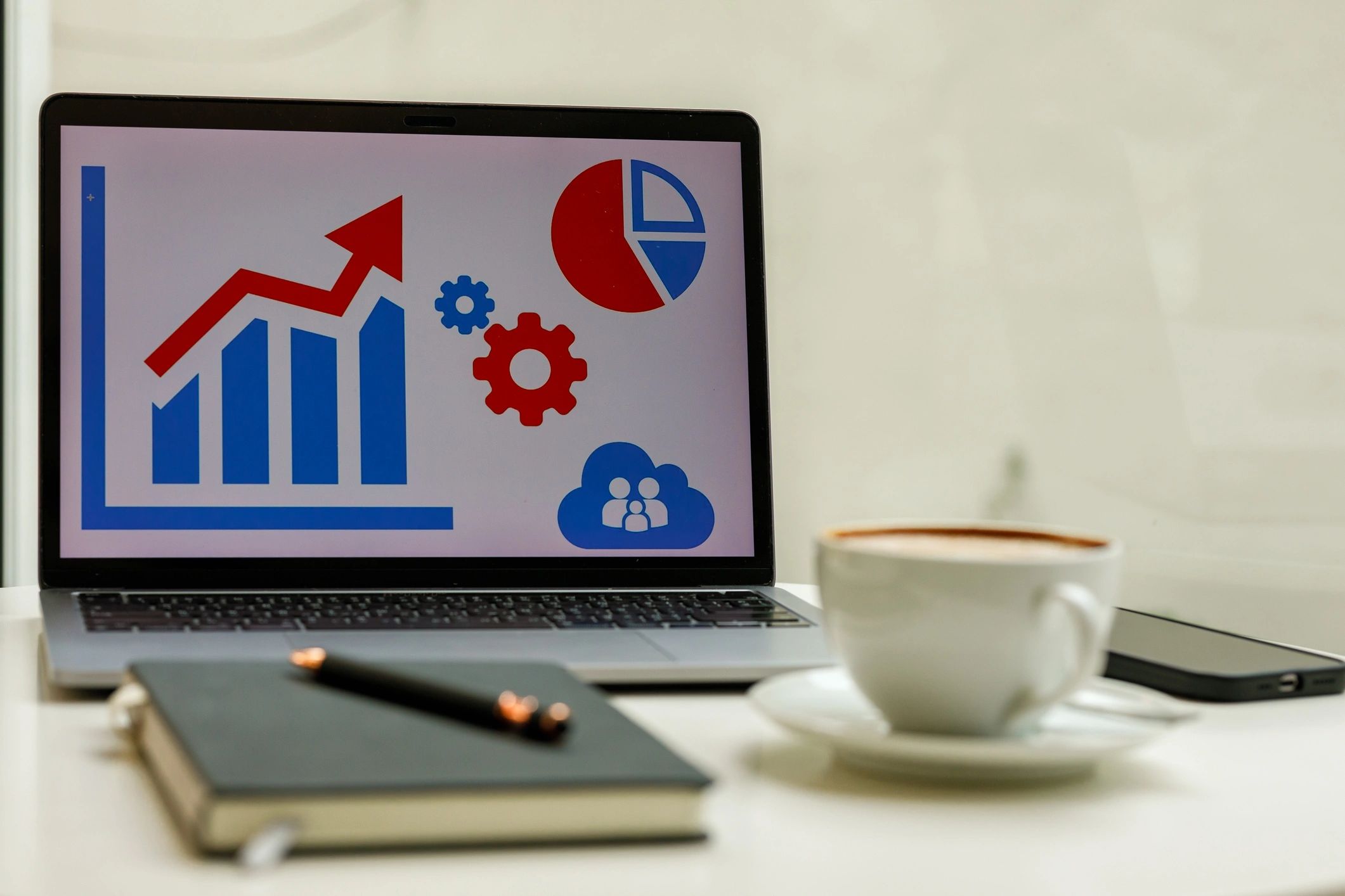 Business analytics workspace showing growth chart
